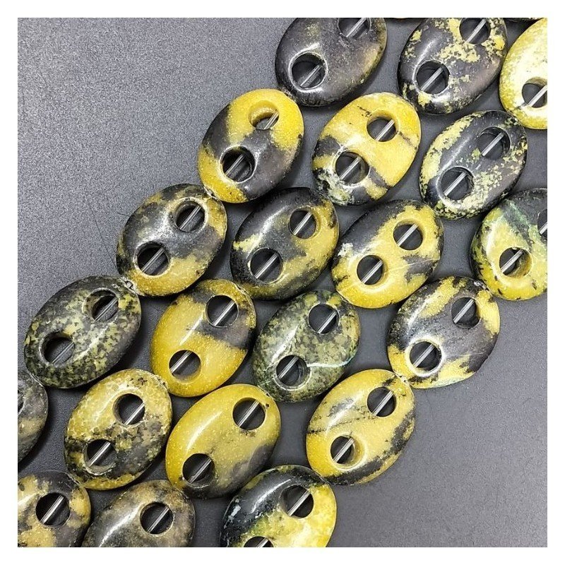Turchese giallo Perline Forma Cerchio Ovale Piatto Liscio Maglia 2 Fori 18X25mm