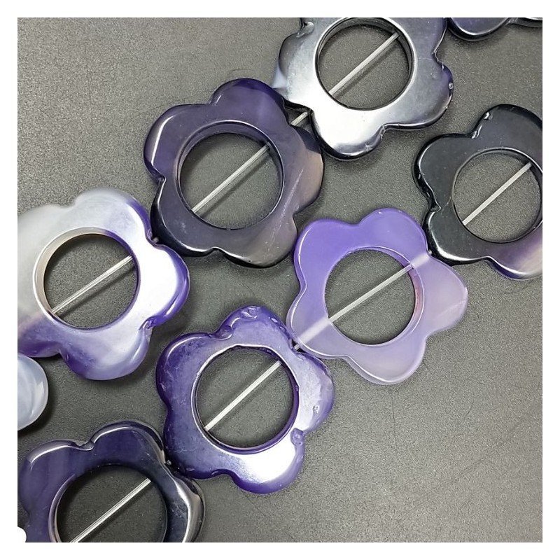 Agata Viola Sfumato Perline Forma Cerchiettoi Liscio a Fiore 33-34mm