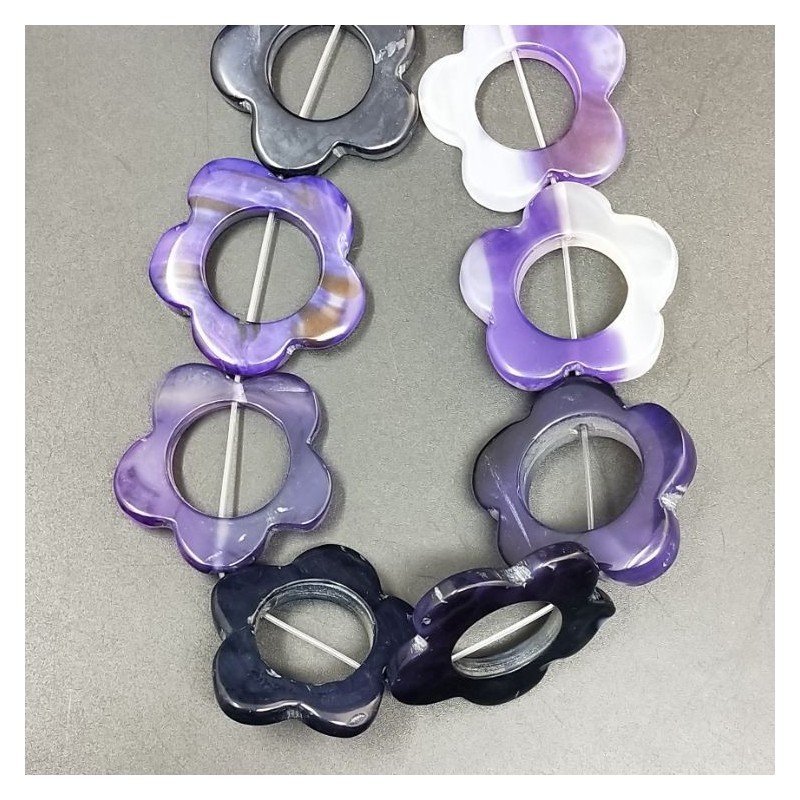 Agata Viola Sfumato Perline Forma Cerchiettoi Liscio a Fiore 33-34mm