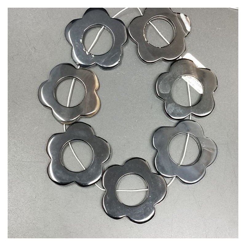 Agata Nera Perline Forma Cerchietto Liscio a Fiori 40X38mm
