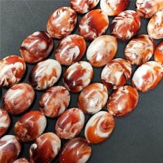 Resina Ambra Rosso in Perline Forma Ovale Piatto Liscio Foro Passante 18x25mm
