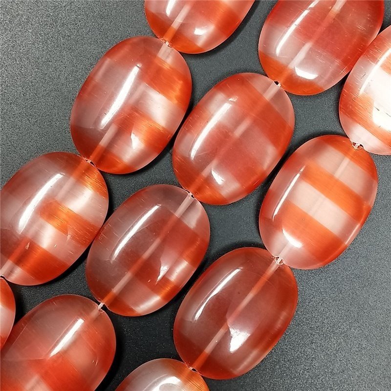Cristallo Arancio a Strisce in Perline Forma Ovale Piatto Liscio Foro Passante 24X34mm Cristallo Arancio a Strisce in Perline Forma Ovale Piatto Liscio Foro Passante 24X34mm