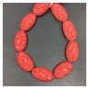 Resina rossa in Perline Forma Ovale Piatto Liscio Inciso Foro Passante 18X32mm