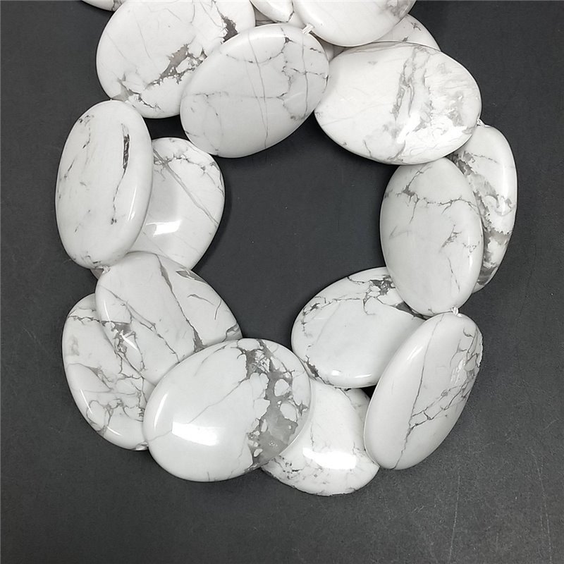Aulite Bianca Naturale in Perline Forma Ovale Piatto Liscio Foro Passante 22x30mm