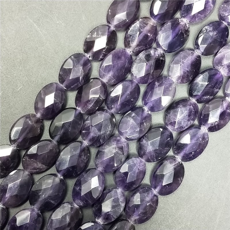Ametista Naturale in Perline Forma Ovale Piatto Sfaccettato Foro Passante 10X14mm