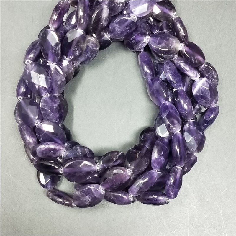 Ametista Naturale in Perline Forma Ovale Piatto Sfaccettato Foro Passante 10X14mm