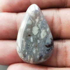 Agata Fossile Grigio Naturale Forma Goccia Piatto Cabochon Liscio Fatto a Mano 33X20X4mm 5gm 1pz
