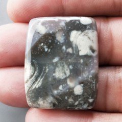 Agata Fossile Grigio Naturale FormaRettangolare Piatto Cabochon Liscio Fatto a Mano 32X25X5mm 9,45gm 1pz