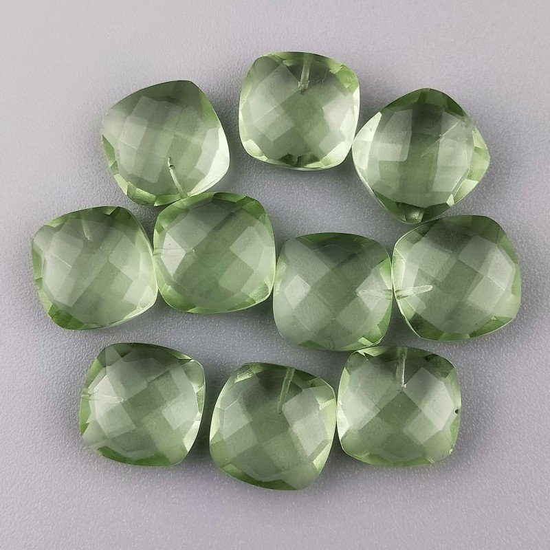 Ametista Verde Prasiolite Idrotermale Briolette Forma Quadrato Sfaccettato Fatto a Mano 12mm Mezzo Forato 1pz