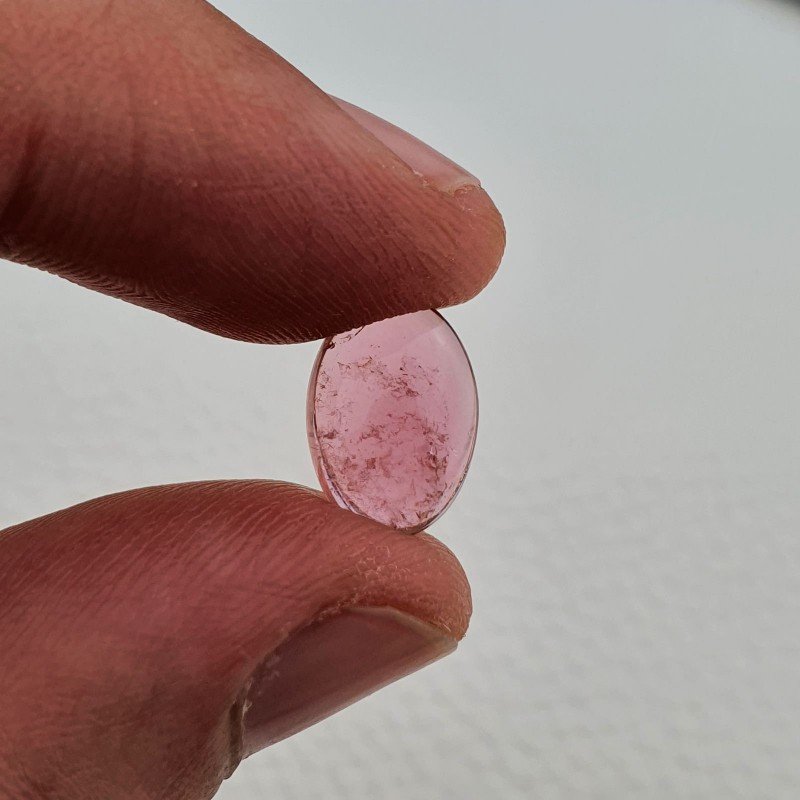 Tormalina Rosa Naturale Forma Ovale Piatto Cabochon Liscio Fatto a Mano12X8X4mm 3,60ct