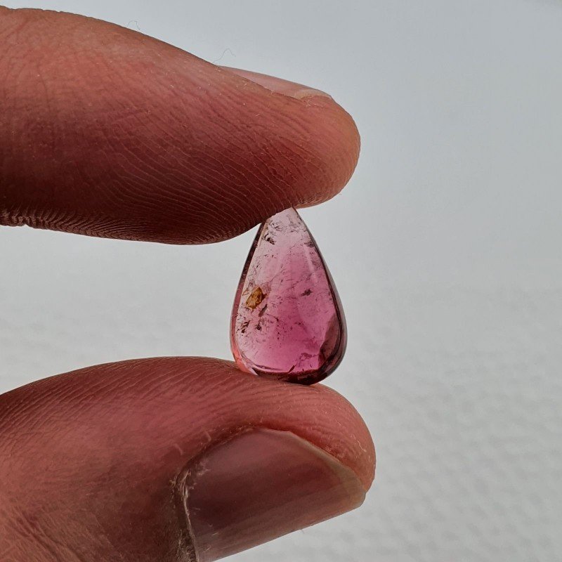 Tormalina Rosa Rubellite Naturale Forma Goccia Piatto Cabochon Liscio Fatto a Mano 14X8X5mm 4,50 ct
