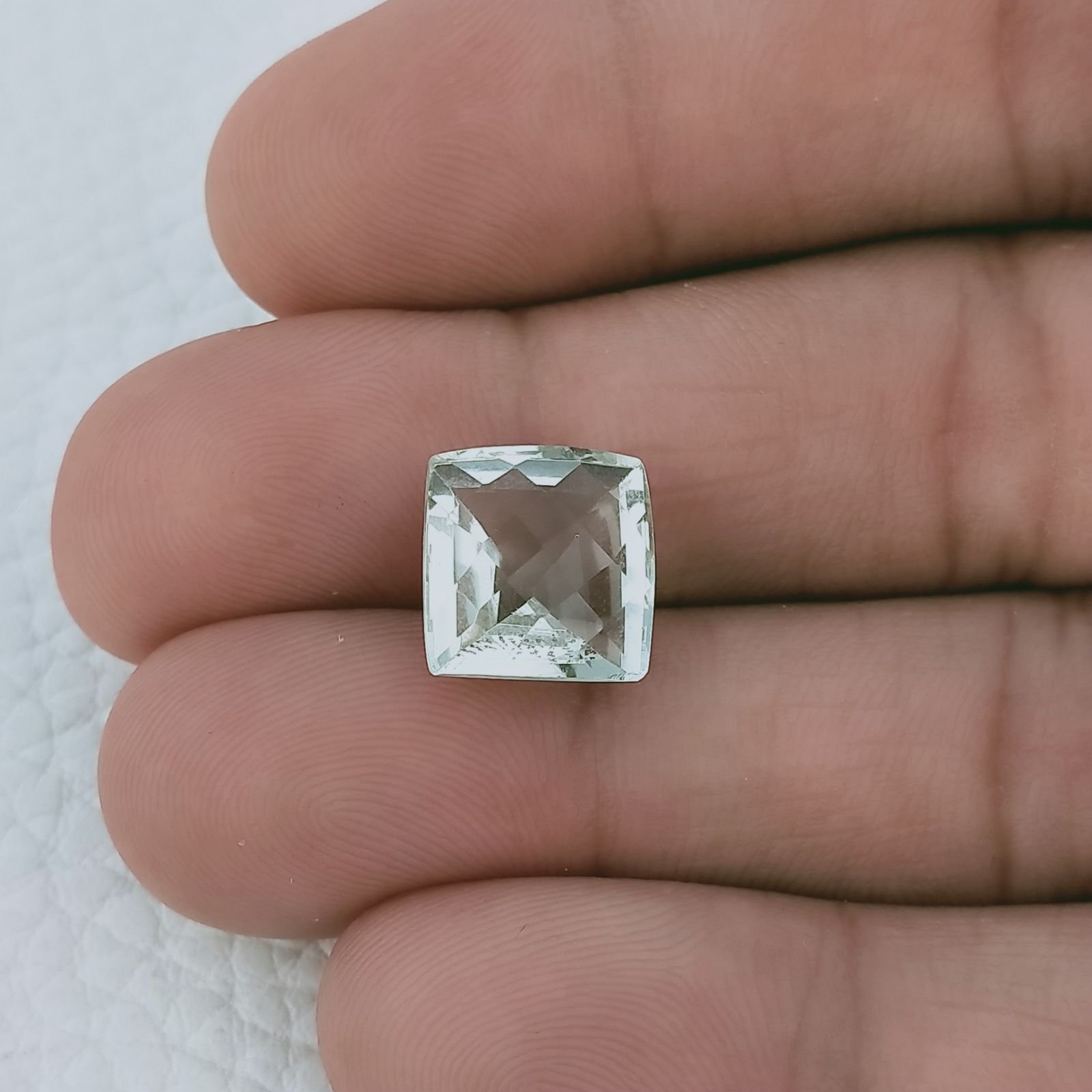 Ametista Verde Prasiolite Taglio Quadrata Sfaccettata Fatto a Mano Gemma Sciolte 11X10X7mm 6,45 Carati 1pz