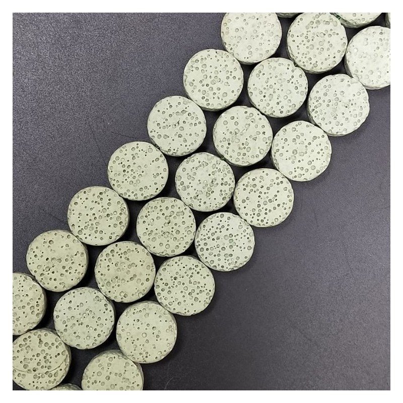 Pietra Lavica Verde Chiaro Perline Forma Tondo Piatto Liscio 14mm