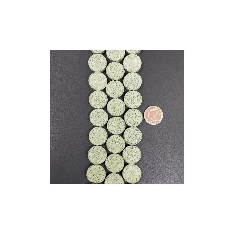 Pietra Lavica Verde Chiaro Perline Forma Tondo Piatto Liscio 14mm