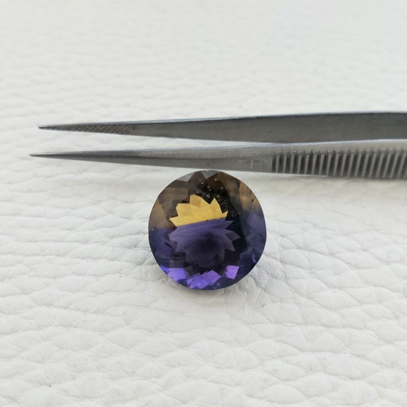 Ametrina Idrotermale Taglio Tondo Sfaccettata a Mano Gemma Sciolta 5X16X10mm 12,15 Carati 1pz