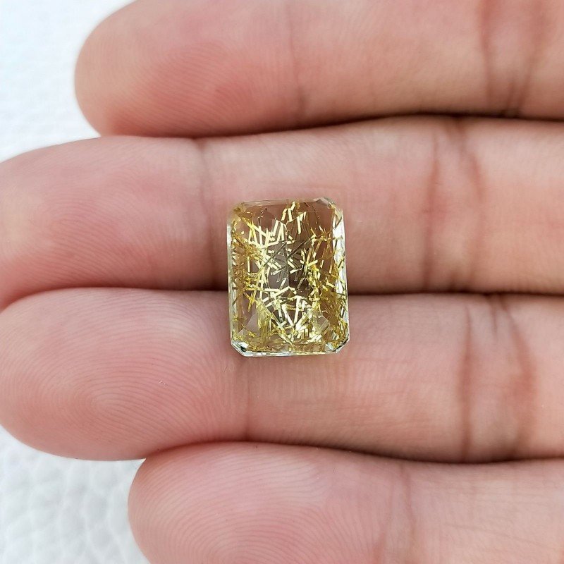 Quarzo Rutilato Idrotermale Taglio Smeraldo Ottagono Sfaccettata a Mano Gemma Sciolta 14X10X7mm 7,90 Carati 1pz