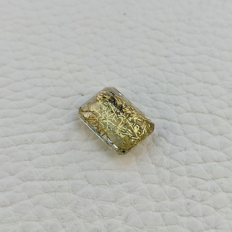 Quarzo Rutilato Idrotermale Taglio Smeraldo Ottagono Sfaccettata a Mano Gemma Sciolta 14X10X7mm 7,90 Carati 1pz