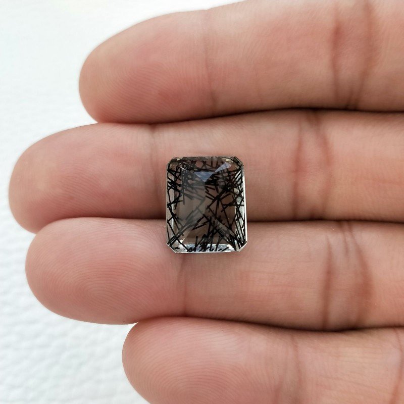 Quarzo Rutilato Idrotermale Taglio Smeraldo Ottagono Sfaccettata a Mano Gemma Sciolta 14X11X7mm 8,20 Carati 1pz