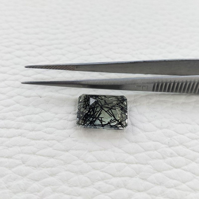 Quarzo Rutilato Idrotermale Taglio Smeraldo Ottagono Sfaccettata a Mano Gemma Sciolta 14X11X7mm 8,20 Carati 1pz