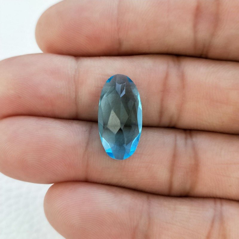 Topazio Azzurro Idrotermale Taglio Ovale Sfaccettata a Mano Gemma Sciolta 19X10X6mm 7,20 Carati
