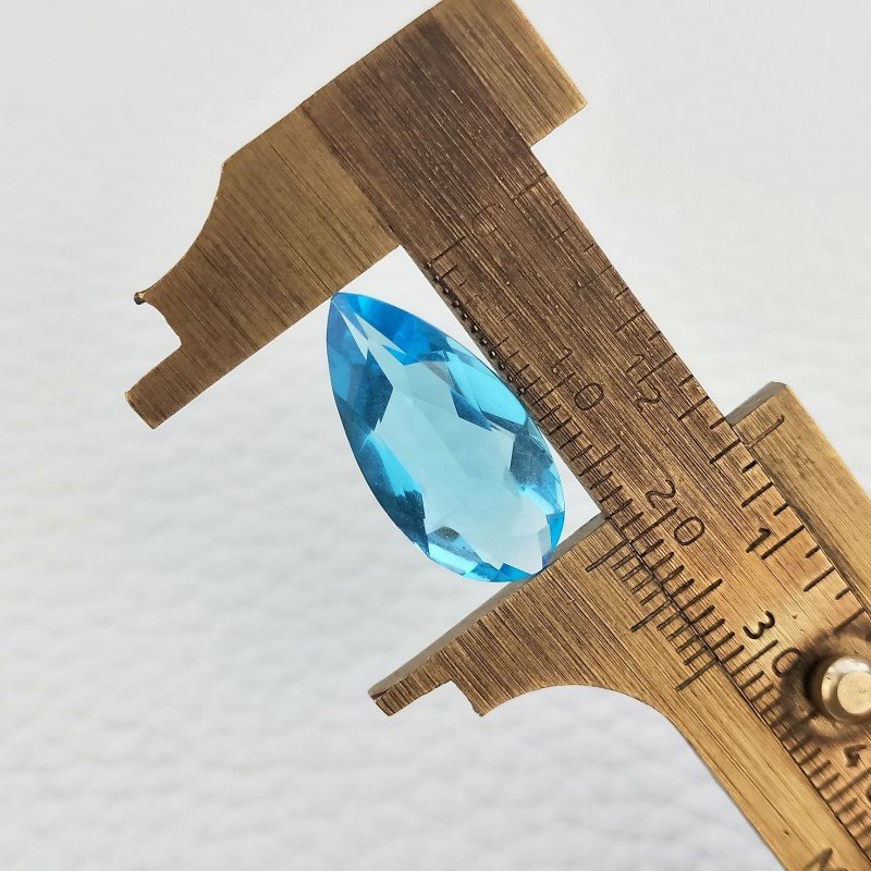 Topazio Azzurro Idrotermale Taglio Goccia Sfaccettata a Mano Gemma Sciolta 20X10X5mm 6,45 Carato 1pz