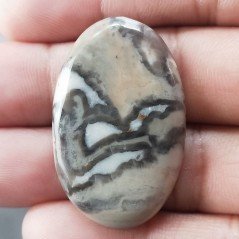 Cabochon di Diaspro Maligano Grigio Naturale Ovale, Piatto e Liscio, 29x24x5 mm, 8,85 g, Fatto a Mano