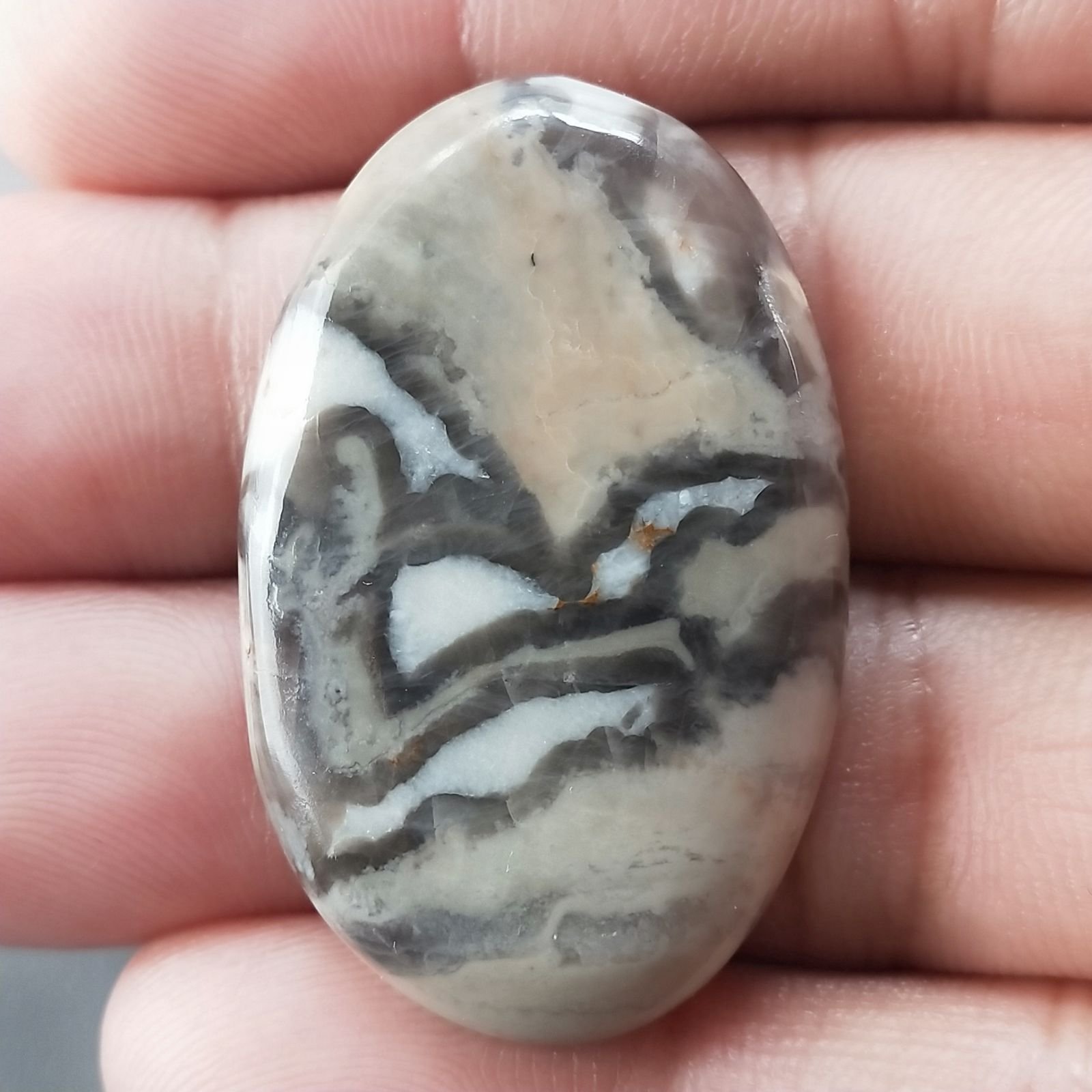 Diaspro Maligano Grigio Naturale Forma Ovale Piatto Cabochon Liscio Fatto a Mano 29X24X5mm 8,85gm 1pz
