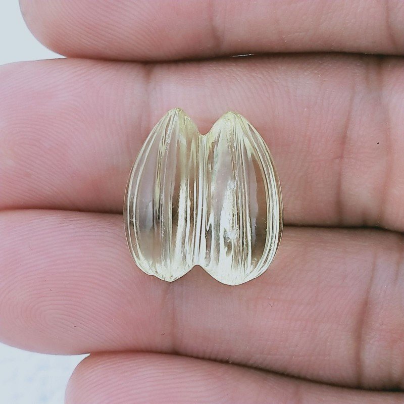Quarzo Oro Verde Forma Goccia Incisa Moghul Fatto A Mano 17X15X9mm 17,75 Carati 1pz