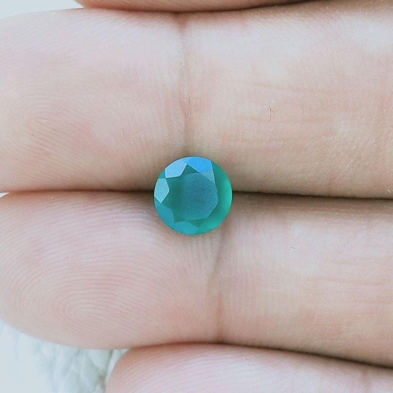 Gemma Sciolta di Onice Verde, Taglio Tondo Sfaccettato a Mano, 07x03 mm, 1,25 ct