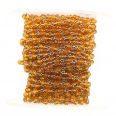 Rosario catena argentato mezzi cristalli arancio 1 sfaccettati tondo 3-4mm 1Metro