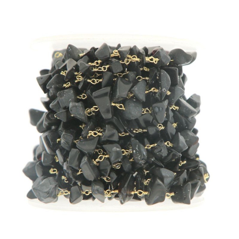 Rosario catena dorato chips agata nero 1Metro