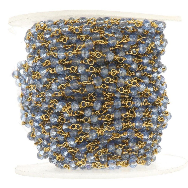 Rosario catena dorato mezzi cristalli cianite sfaccettati tondo 3-4mm 1Metro