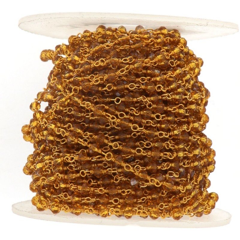 Rosario catena dorato mezzi cristalli citrin 3 sfaccettati tondo 3-4mm 1Metro