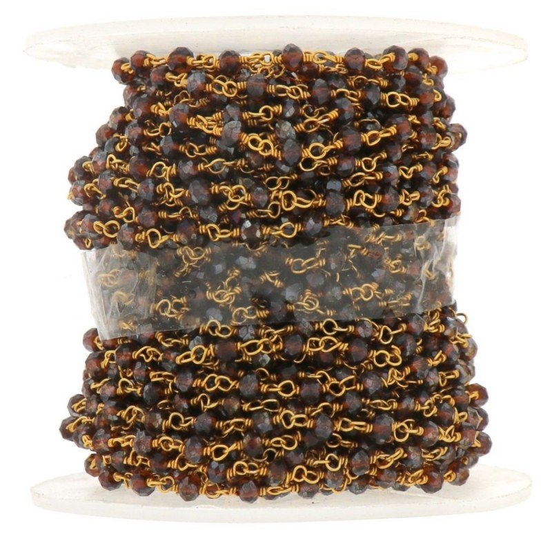 Rosario catena dorato mezzi cristalli granat 4 sfaccettati tondo 3-4mm 1Metro