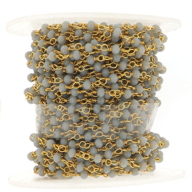 Rosario catena dorato mezzi cristalli griggio sfaccettati tondo 3-4mm 1Metro