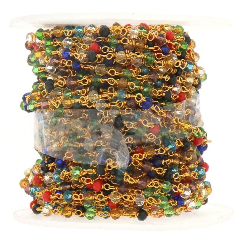 Rosario catena dorato mezzi cristalli mix 3 sfaccettati tondo 3-4mm 1Metro