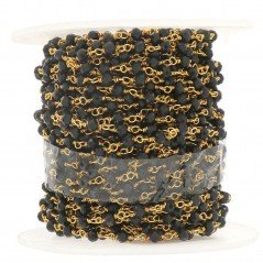 Rosario catena dorato mezzi cristalli nero sfaccettati tondo 3-4mm 1Metro