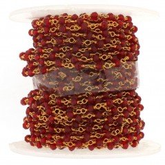 Rosario catena dorato mezzi cristalli rosoo 4 sfaccettati tondo 3-4mm 1Metro