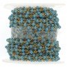 Rosario catena dorato mezzi cristalli turchese 3 sfaccettati tondo 3-4mm 1Metro