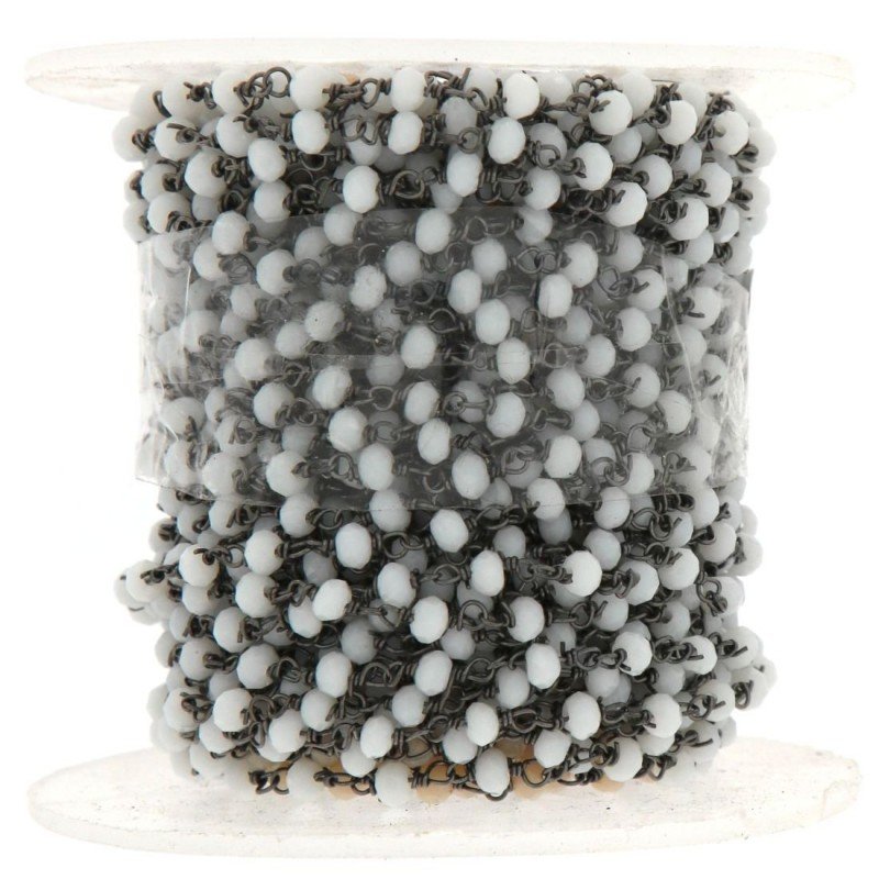 Rosario catena nero mezzi cristalli bianco 1 tondo sfaccettati 3-4mm 1Metro
