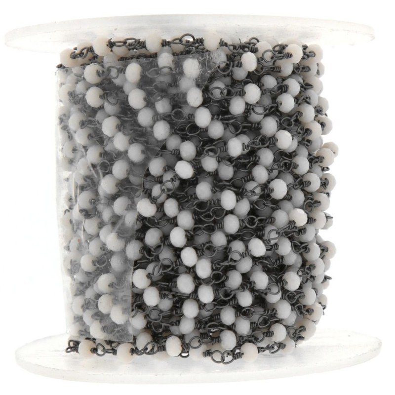 Rosario catena nero mezzi cristalli bianco latte tondo sfaccettati 3-4mm 1Metro