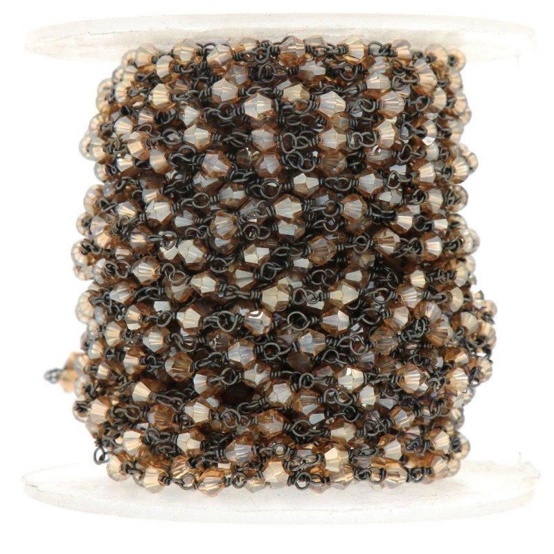 Rosario catena nero mezzi cristalli bicono beige diamantata sfaccettati 3-4mm 1Metro