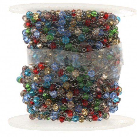 Rosario catena nero mezzi cristalli multicolore 1 sfaccettati 3-4mm 1Metro