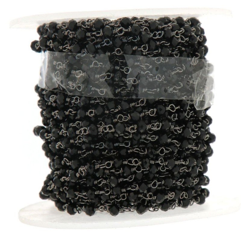 Rosario catena nero mezzi cristalli nero tondi sfaccettati 3-4mm 1Metro
