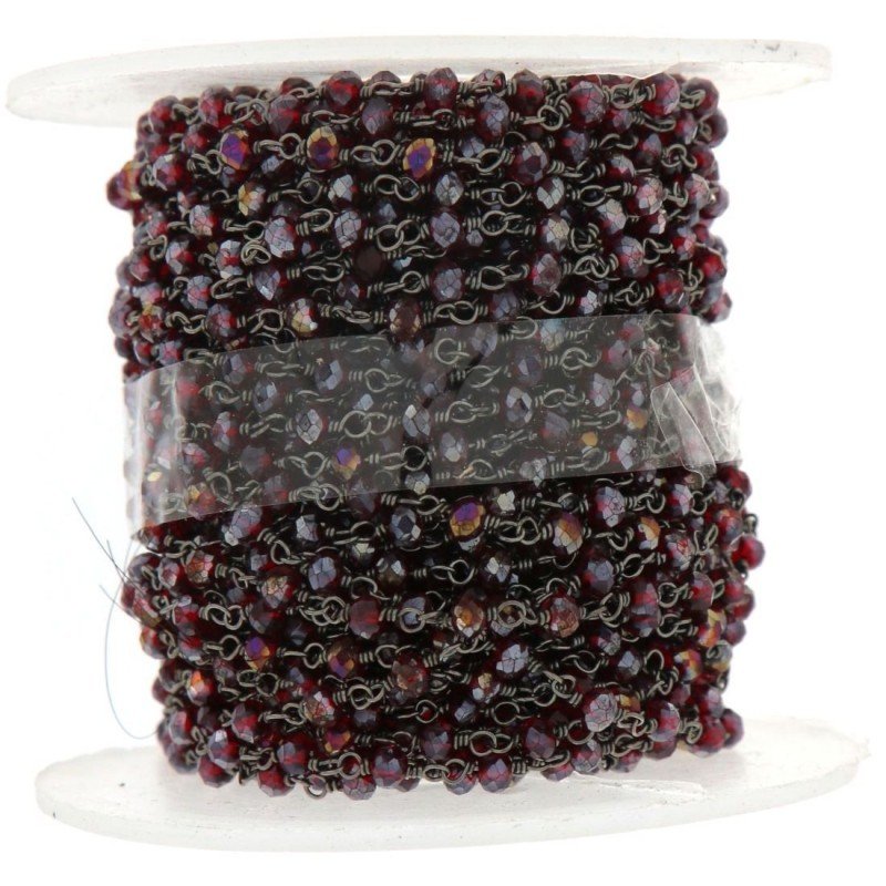Rosario catena nero mezzi cristalli rosso diamantato tondo sfaccettati 3-4mm 1Metro