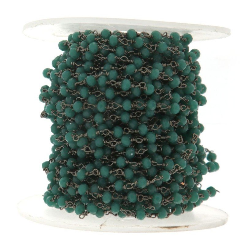 Rosario catena nero mezzi cristalli verde 13 sfaccettati tondo 3-4mm 1Metro