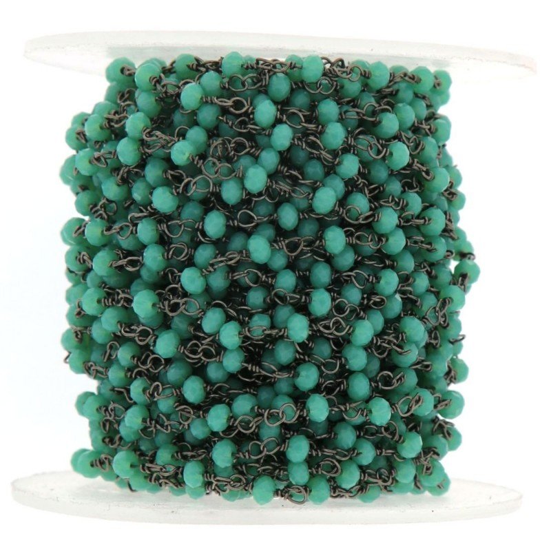 Rosario catena nero mezzi cristalli verde tiffany tondo sfaccettati 3-4mm 1Metro