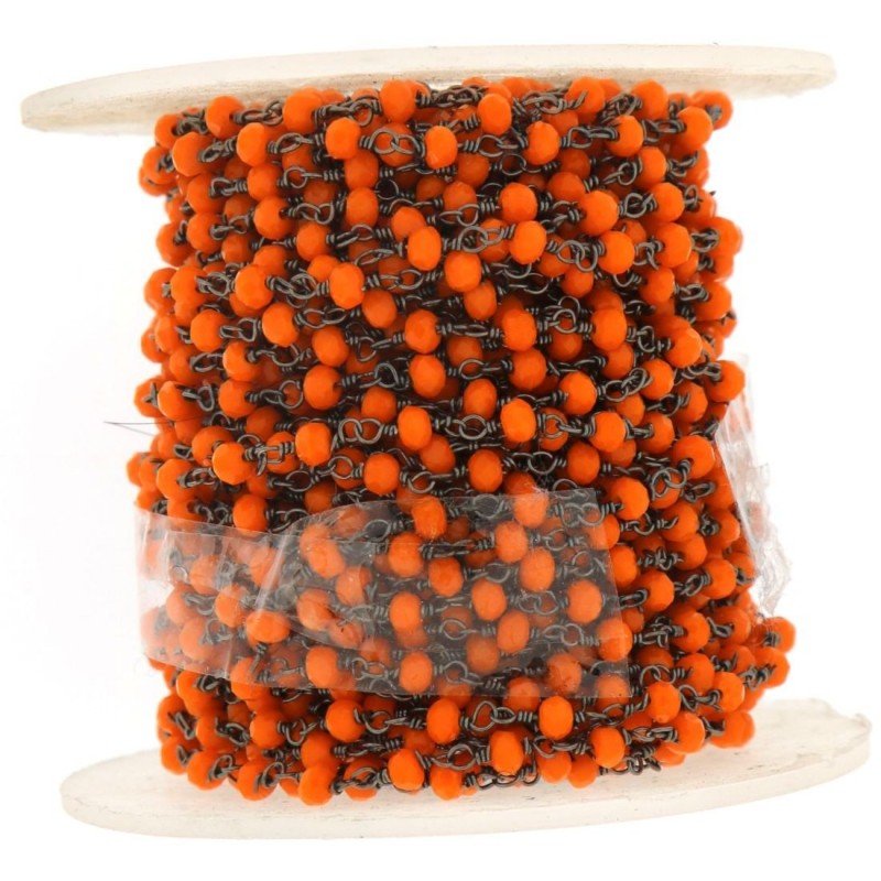 Rosario catena nero mezzi cristallo arancio fluo tondi sfaccettati 3-4mm 1Metro