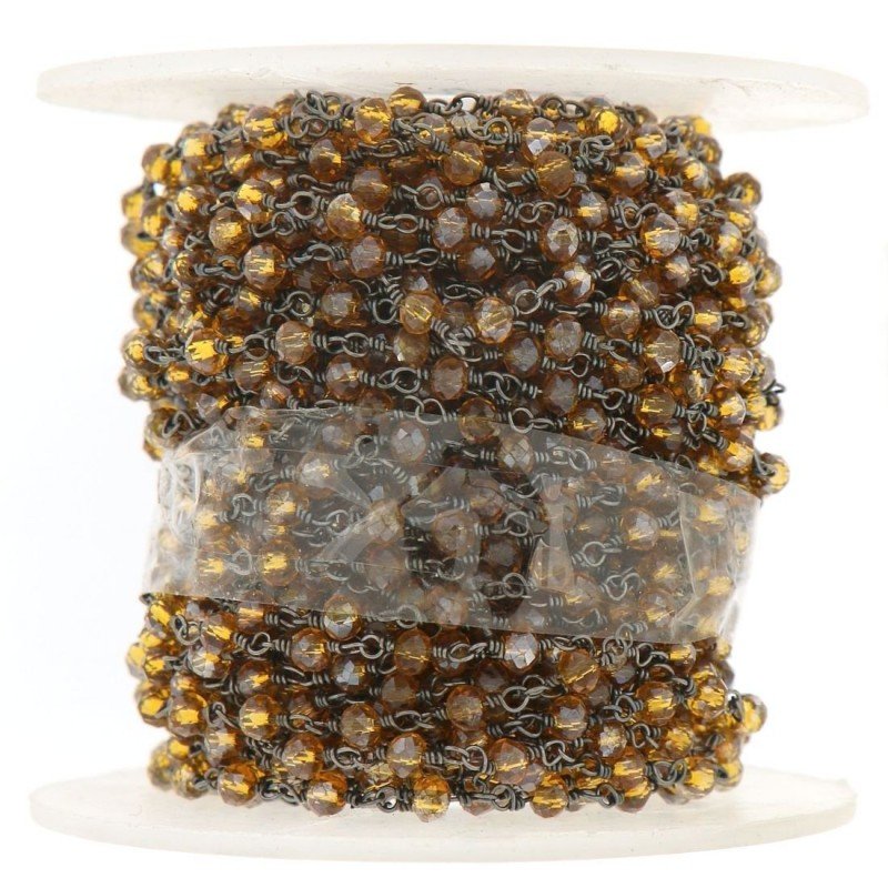 Rosario catena nero mezzi cristallo quarzo miele diamantato tondi sfaccettati 3-4mm 1Metro