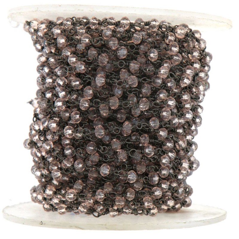 Rosario catena nero mezzi cristallo rosa chiaro tondi sfaccettati 3-4mm 1Metro